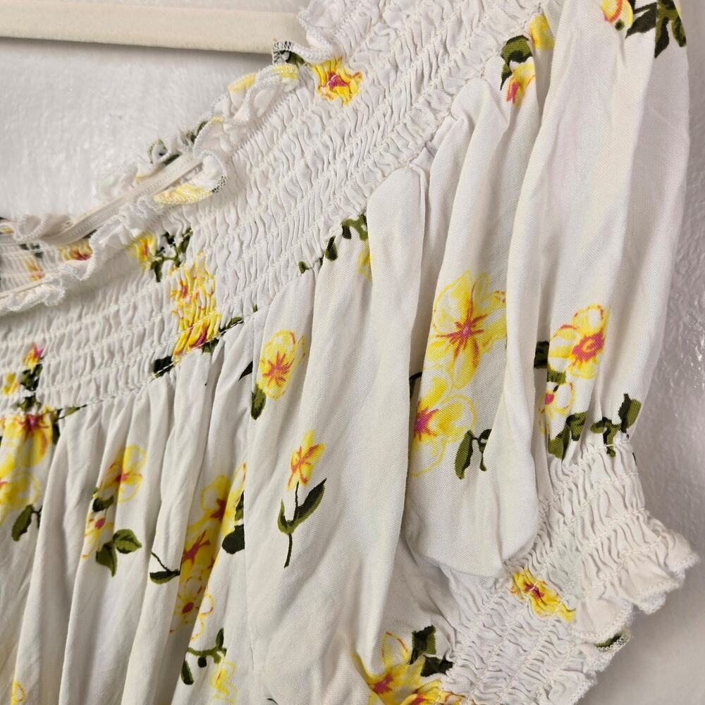 PEASANT rue+ Women's White Yellow Floral Off-Shoulder Smocked Blouse Top 2X BOHO - Picture 4 of 7